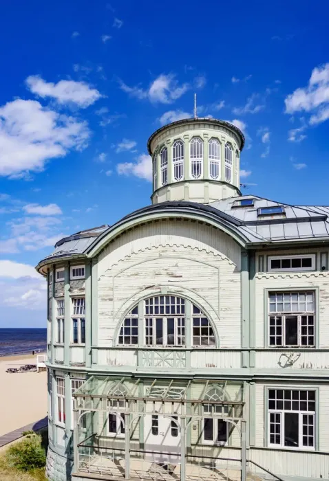 Framed Print : Art Nouveau Bath House at Majori Beach, Majori, Jurmala, Latvia Framed Print : Art Nouveau Bath House at Majori Beach, Majori, Jurmala, Latvia