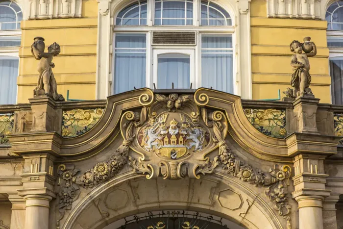 Framed Print : Art Nouveau building on Old Town Square, Prague, Czech Republic Framed Print : Art Nouveau building on Old Town Square, Prague, Czech Republic