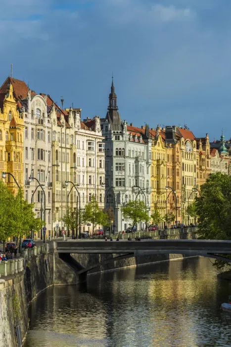 Framed Print : Art nouveau buildings along Vltava River, Prague, Bohemia, Czech Republic