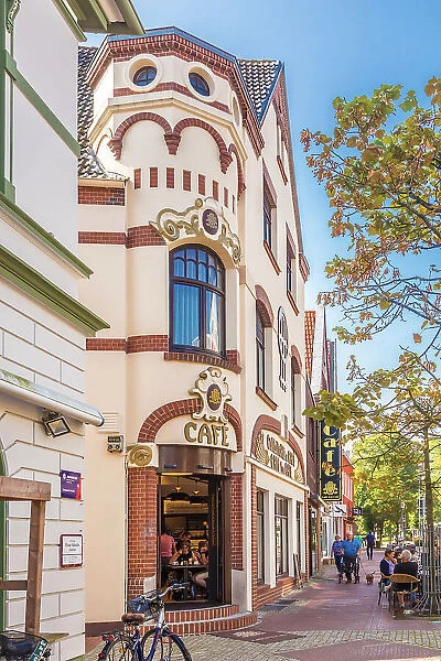 Art Nouveau cafe in the old town of Norden, East Frisia, Lower Saxony, Germany