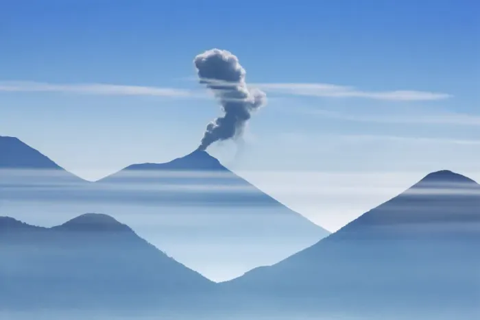 Framed Print : Ash eruption Fuego volcano, besides Acatenango und Atitlan - Guatemala, Quezaltenango