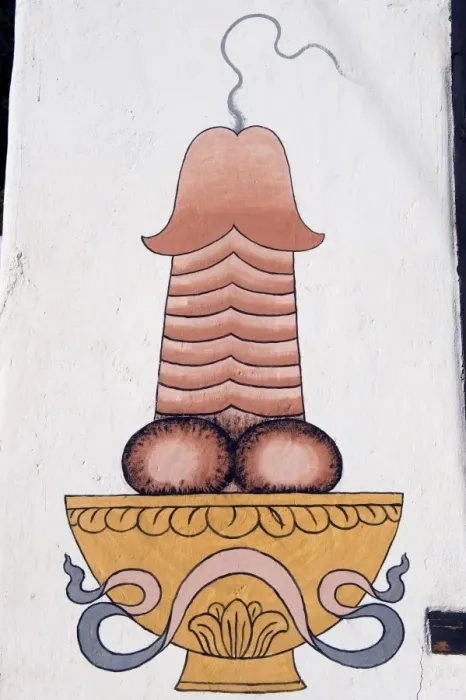 Framed Print : Asia, Bhutan, Phobjikha Valley, phallic painting on Hotel Gakiling Framed Print : Asia, Bhutan, Phobjikha Valley, phallic painting on Hotel Gakiling