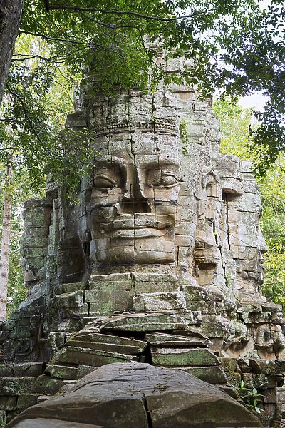Asia, Cambodia, Siem Reap, Angkor, Angkor Thom; west gate Buddha face