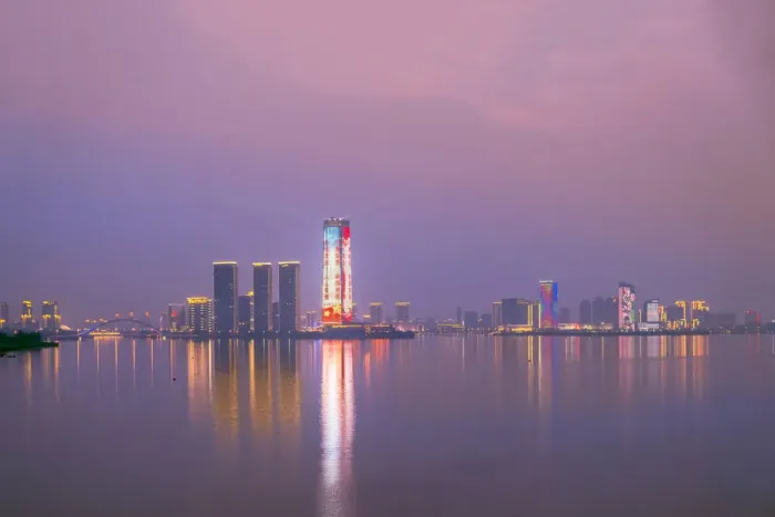 Framed Print : Asia, China, Jiangsu province, the skyline of Yixing city with Lake Taihu in