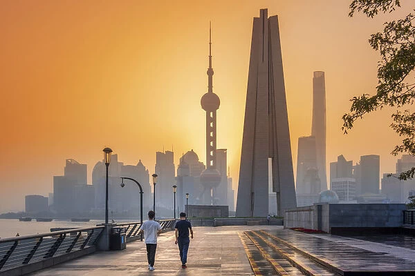 Asia, China, Shanghai municipality, Shanghai city, sunrise shot showing the skyline of