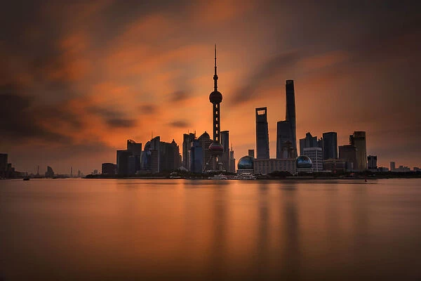 Asia, China, Shanghai, Pundong District, Huangpu River, Skyline