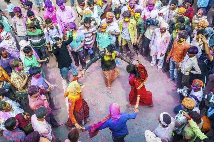 Framed Print : Asia, India, Uttar Pradesh, Nandgaon, Dancing during Holi Festival Framed Print : Asia, India, Uttar Pradesh, Nandgaon, Dancing during Holi Festival