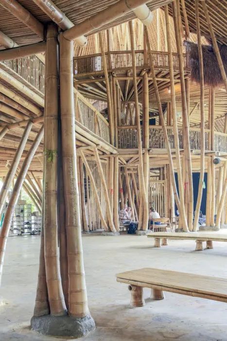 Framed Print : Asia, Indonesia, Bali, Bamboo architecture at John Hardys Green School in Kabupaten Framed Print : Asia, Indonesia, Bali, Bamboo architecture at John Hardys Green School in Kabupaten