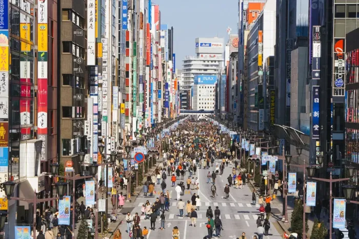 Framed Print : Asia, Japan, Honshu, Tokyo, Ginza, elevated view along Chuo-dori, the most fashionable
