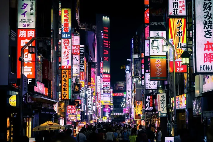 Framed Print : Asia, Japan, Tokyo, Shinjuku, Kabukicho neon signs and crowd Framed Print : Asia, Japan, Tokyo, Shinjuku, Kabukicho neon signs and crowd
