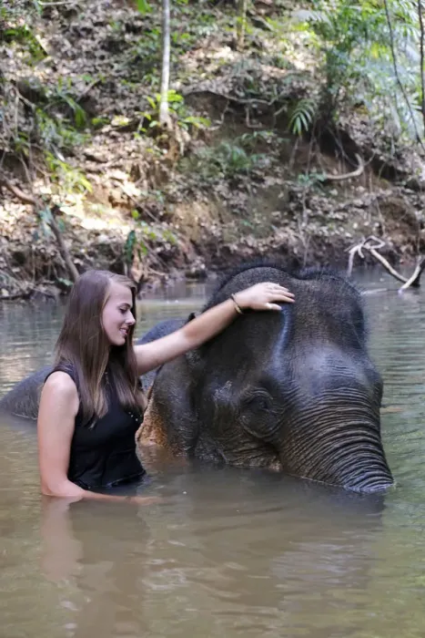 Framed Print : Asia, South East Asia, Cambodia, Mondulkiri, Elephant Sanctuary, woman volunteer