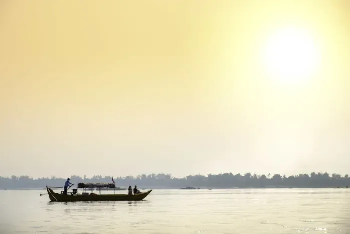 Framed Print : Asia, South East Asia, Cambodia, Kratie, Mekong river, tour boat for watching river Framed Print : Asia, South East Asia, Cambodia, Kratie, Mekong river, tour boat for watching river