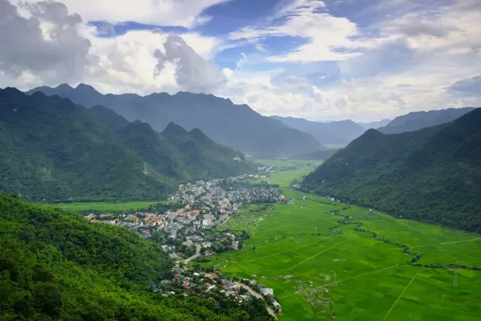 Framed Print : Asia, South East Asia, Vietnam, Mai Chau, elevated view of rice paddies and the town Framed Print : Asia, South East Asia, Vietnam, Mai Chau, elevated view of rice paddies and the town