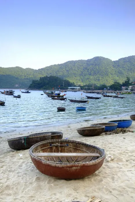 Framed Print : Asia, South East Asia, Vietnam, Quang Nam, Cham Islands, round coracles or basket Framed Print : Asia, South East Asia, Vietnam, Quang Nam, Cham Islands, round coracles or basket