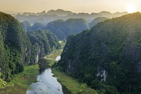 Asia, South East Asia, Vietnam, Ninh Binh, Tam Coc, elevated view of the karst limestone