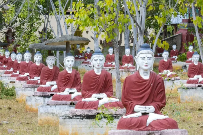 Framed Print : Asia, Southeast Asia, Myanmar, Monywa, thousands of sitting buddhas in the park of Framed Print : Asia, Southeast Asia, Myanmar, Monywa, thousands of sitting buddhas in the park of