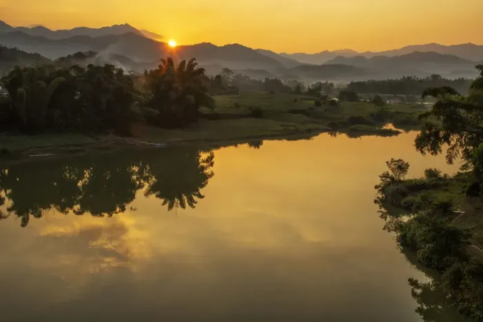 Framed Print : Asia, Vietnam, Northern, Lang Song Province, Ky Cung river at sunset (DM) Framed Print : Asia, Vietnam, Northern, Lang Song Province, Ky Cung river at sunset (DM)