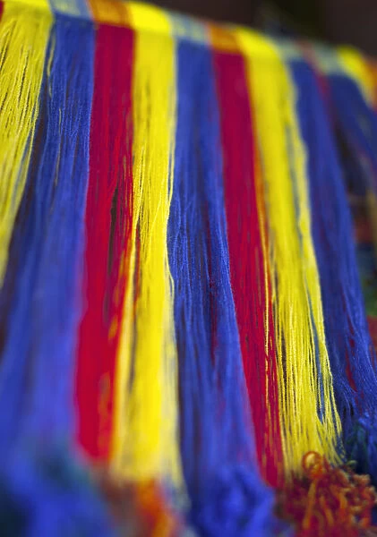Ataco, El Salvador, Colorful Threads, Wool For Weaving Textiles On Traditional Treadle