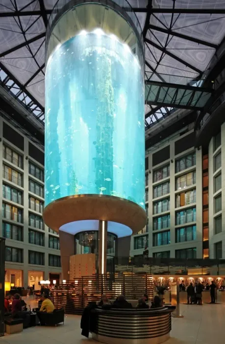 Framed Print : Atrium of the DomAquar e Hotel with a massive aquarium in the middle. Berlin, Germany Framed Print : Atrium of the DomAquar e Hotel with a massive aquarium in the middle. Berlin, Germany