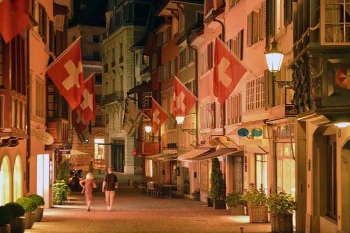 Framed Print : Augustinergasse at night, Zurich, Switzerland, Europe Framed Print : Augustinergasse at night, Zurich, Switzerland, Europe