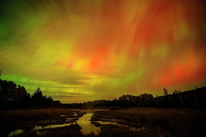 Framed Print : Aurora and autumn wetland, Greater Sudbury, Ontario, Canada Framed Print : Aurora and autumn wetland, Greater Sudbury, Ontario, Canada