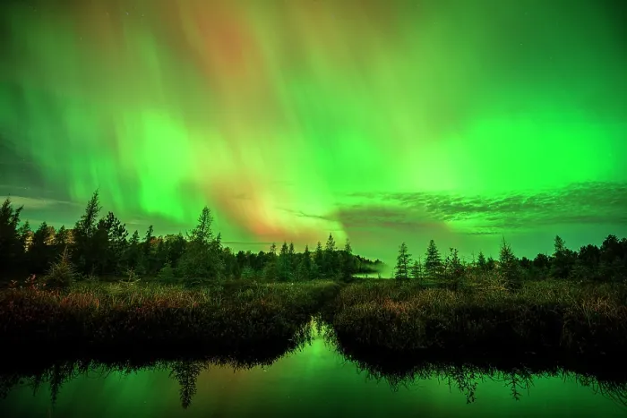 Framed Print : Aurora and autumn wetland, Greater Sudbury, Ontario, Canada Framed Print : Aurora and autumn wetland, Greater Sudbury, Ontario, Canada