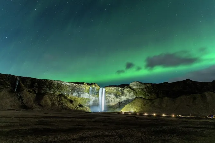 Framed Print : Aurora borealis is growing over the Seljalandsfoss: Southern Iceland Framed Print : Aurora borealis is growing over the Seljalandsfoss: Southern Iceland