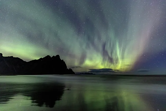 Framed Print : Aurora Borealis (Northern Lights) over Vestrahorn, Stokksnes, Iceland Framed Print : Aurora Borealis (Northern Lights) over Vestrahorn, Stokksnes, Iceland