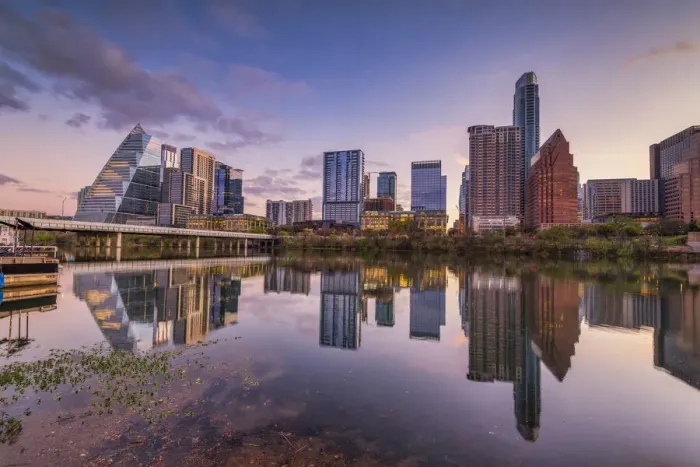 Framed Print : Austin Skyline Reflecting in Colorado River, Texas, USA Framed Print : Austin Skyline Reflecting in Colorado River, Texas, USA