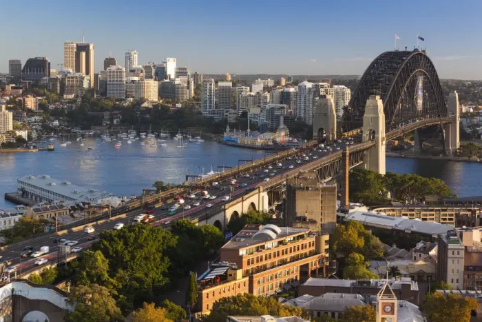 Framed Print : Australia, New South Wales, NSW, Sydney, Sydney Harbour Bridge, elevated view, dawn