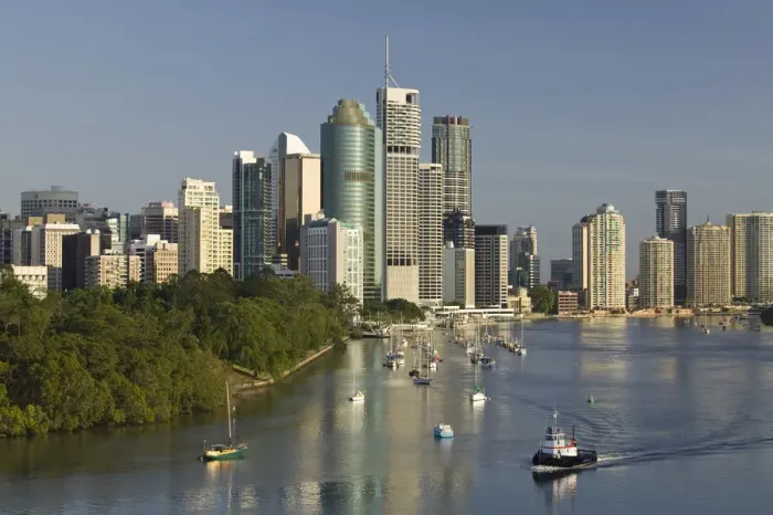 Framed Print : Australia, Queensland, Brisbane, Central Business District from Kangaroo Point