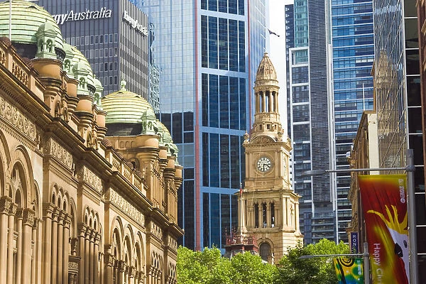 Australia, Sydney, Queen Victoria Building (left side) & Town Hall (with clock face)