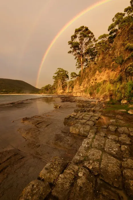 Framed Print : Australia, Tasmania, Eaglehawk Neck, Rainbow over the Tessellated Pavement Framed Print : Australia, Tasmania, Eaglehawk Neck, Rainbow over the Tessellated Pavement