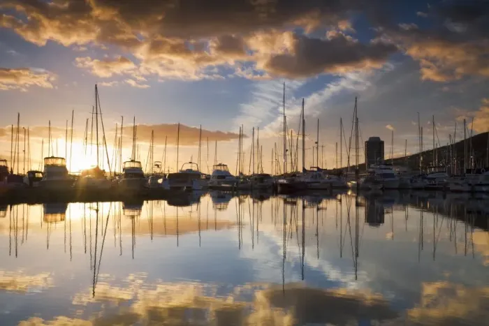 Framed Print : Australia, Tasmania, Hobart. Sunrise over Sandy Bay marina Framed Print : Australia, Tasmania, Hobart. Sunrise over Sandy Bay marina