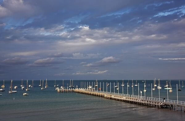 Australia, Victoria. Moorings at the Sorrento Yacht Club in early evening sunlight