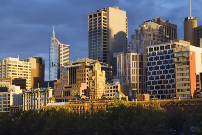 Framed Print : Australia, Victoria, Melbourne. City skyline at dawn