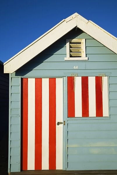 Australia, Victoria, Melbourne. Colourful beach hut at Brighton Beach