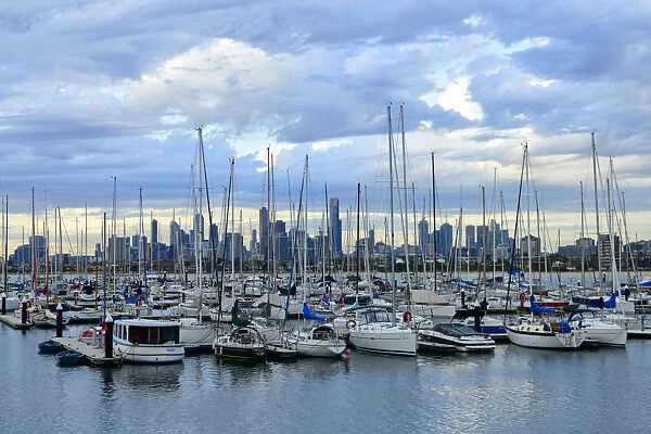 Australia, Victoria, Melbourne, St. Kilda Harbour and the Melbourne Skyline