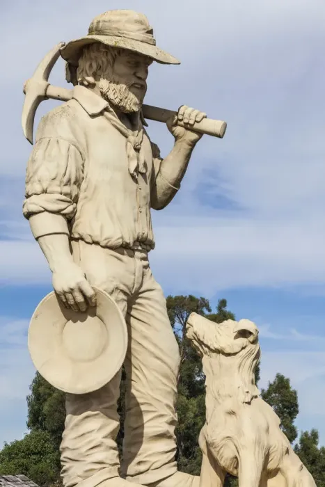 Framed Print : Australia, Victoria, VIC, Ballarat, statue of gold miner and dog Framed Print : Australia, Victoria, VIC, Ballarat, statue of gold miner and dog