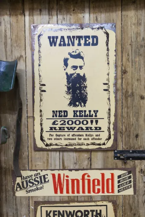 Framed Print : Australia, Victoria, VIC, Castlemaine, Restorers Barn, antique Wanted poster for legendary Framed Print : Australia, Victoria, VIC, Castlemaine, Restorers Barn, antique Wanted poster for legendary