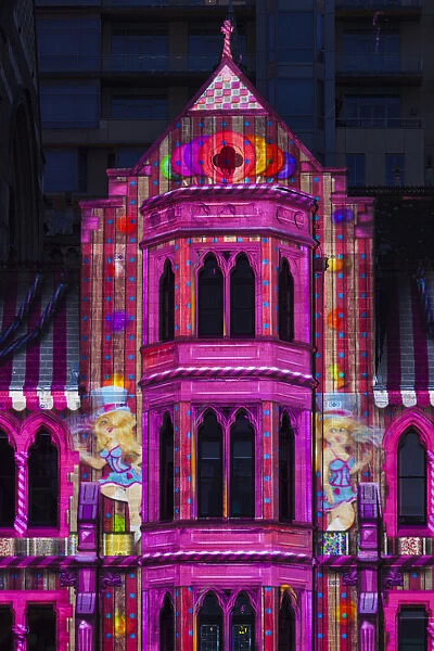 Australia, Victoria, VIC, Melbourne, White Nights Festival, buildings lit with projected