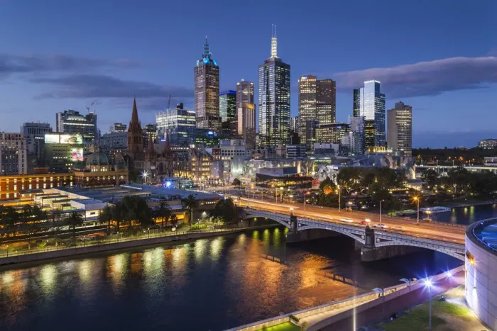 Framed Print : Australia, Victoria, VIC, Melbourne, skyline with Yarra River and Princess Bridge