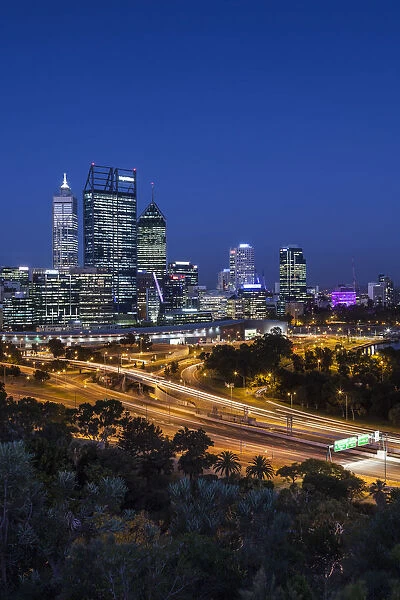 Australia, Western Australia, Perth, city skyline from Kings Park, dusk