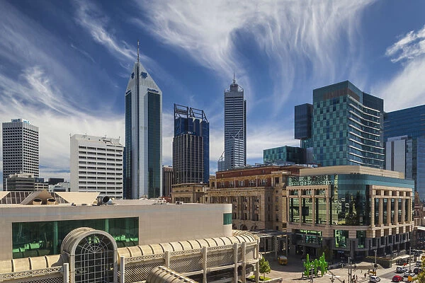 Australia, Western Australia, Perth, skyline of central Perth, elevated view, afternoon