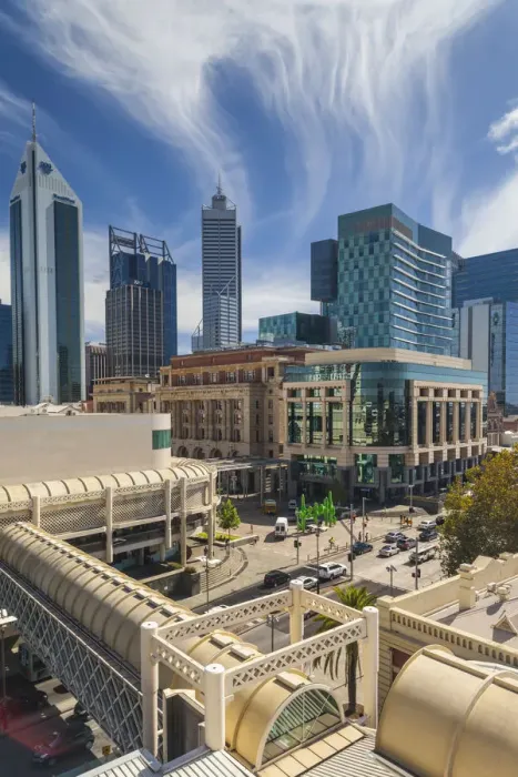 Framed Print : Australia, Western Australia, Perth, skyline of central Perth, elevated view, afternoon Framed Print : Australia, Western Australia, Perth, skyline of central Perth, elevated view, afternoon