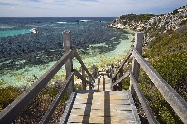 Australia, Western Australia, Rottnest Island. A boardwalk leads down to the water at Parker Point
