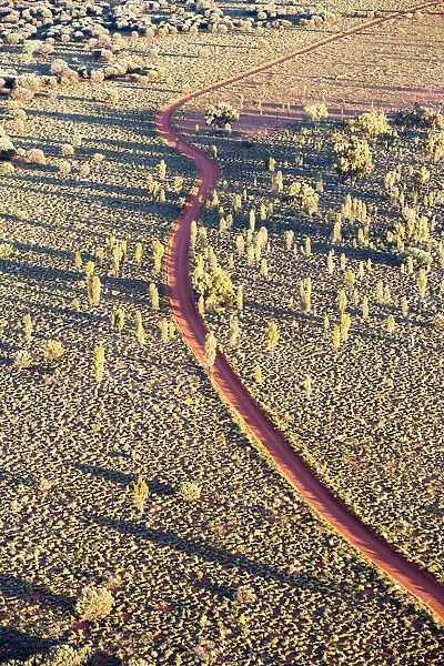 Australian Outback, red sand road from above