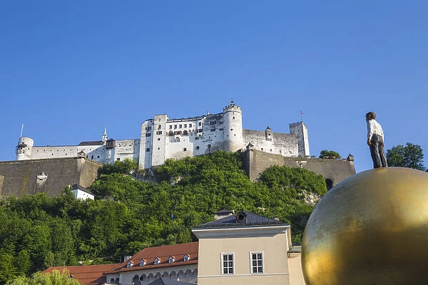 Austria, Salzburg, View of Hohensalzburg Castle above the Altstadt - The Old City