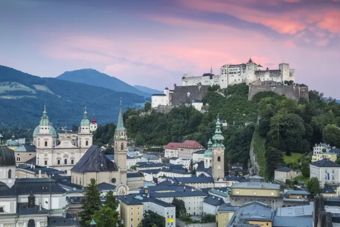 Framed Print : Austria, Salzburg, View of Hohensalzburg Castle above The Old City