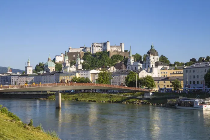 Framed Print : Austria, Salzburg, View of Makartsteg bridge over Salzach River and Hohensalzburg Framed Print : Austria, Salzburg, View of Makartsteg bridge over Salzach River and Hohensalzburg